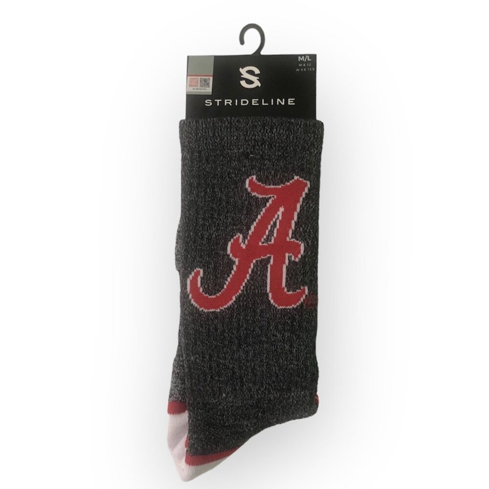 Strideline Alabama Crimson Tide NCAA Licensed Crew Socks M/L Gray Red White NWT